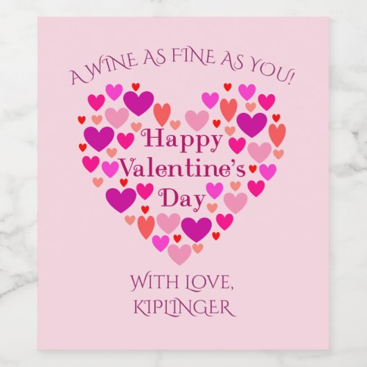 Roze harten Valentijnsdag Wijn Etiket (Enkel label)