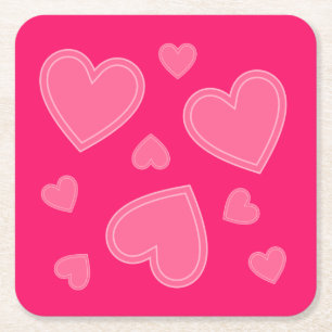 Roze harten vierkante kartonnen onderzetter