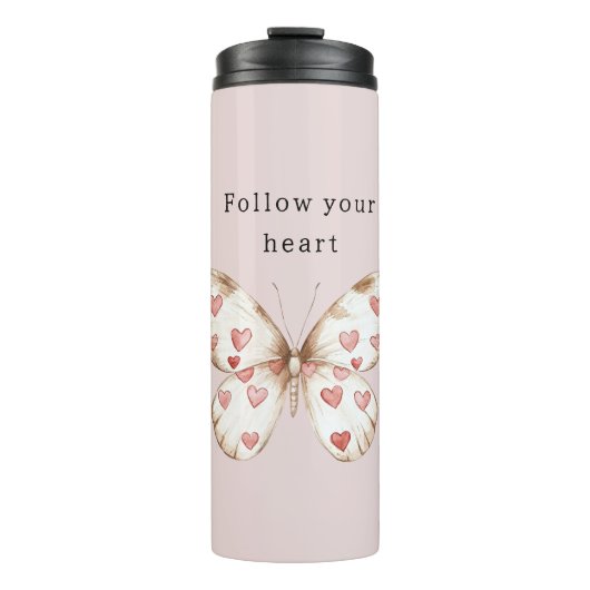 Roze harten vlinder thermosbeker (Voorkant)