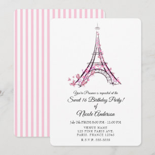 Roze harten & vlinders Parijs Eiffeltoren Feest Kaart