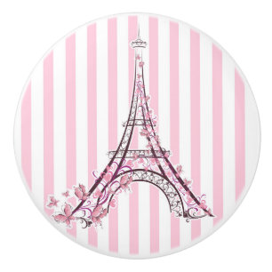 Roze harten & vlinders Parijs Eiffeltoren Meisjes Keramische Knop