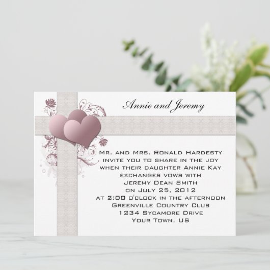 Roze Harten Wervelende Trouw Uitnodiging (Staand voorkant)