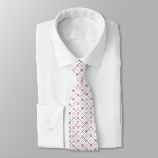Roze Harten Witte Diamanten Argyle Patroon Stropdas (Gebonden)