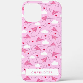Roze hartennaam voor vliegende Valentijn Cute Flyi iPhone 12 Pro Max Hoesje