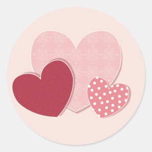 Roze hartenpapiersticker ronde sticker