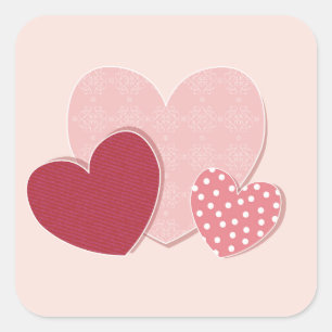 Roze hartenpapiersticker vierkante sticker