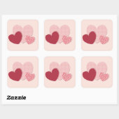 Roze hartenpapiersticker vierkante sticker (Vel)