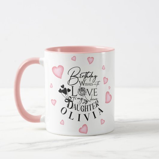 Roze Hartjes Dochter Verjaardag Tekst Ontwerp Mok (Links)