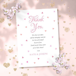 Roze Hartjes Meisje Baby Shower Dankgedicht Bedankkaart