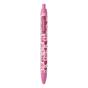 Roze Hartjes Patroon Met Aangepaste Naam Zwarte Inkt Pen