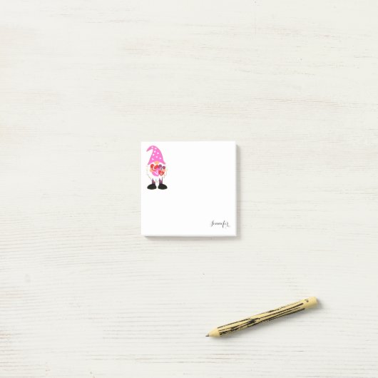 Roze hartklep Valentijn Gnome Post-it® Notes (Op bureau)