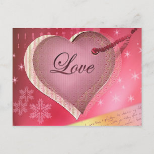 Roze hartliefdesbrief briefkaart