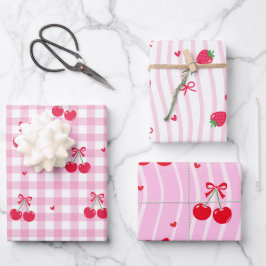 Roze Hartlint Kersen Inpakpapier Vel