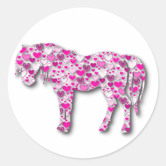 Roze - hartpaard ronde sticker (Voorkant)