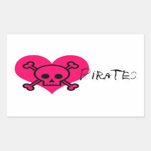 Roze hartpiraat rechthoekige sticker
