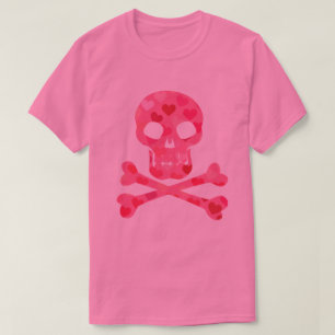 Roze hartritmeatroop schedel en kruisriet T-shirt