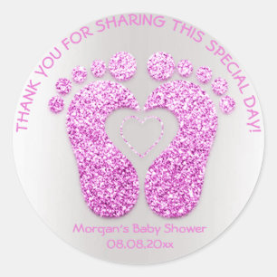 Roze hartslag Baby shower Favor Dank Glitter Ronde Sticker