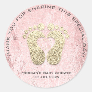 Roze hartslag Baby shower voor voorspoed Dank je g Ronde Sticker