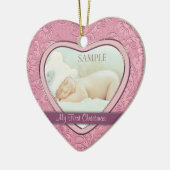Roze hartzwijn Baby eerste kerst Keramisch Ornament (Links)