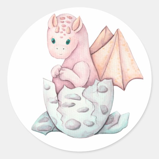 Roze Hatching Dragon Ronde Sticker (Voorkant)