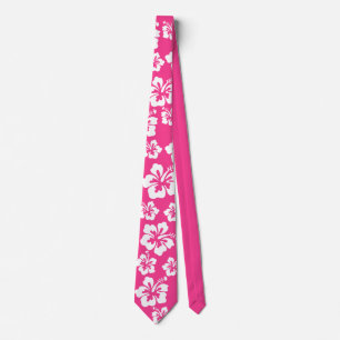 Roze Hawaïaanse Bloemen – Tropisch Witte Bloemen Stropdas