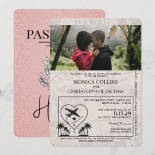 Roze Hawaii Passport Uitnodiging voor het Huwelijk