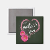 Roze Heart Flowers Moederdag - Magnet Magneet (Voorkant / Achterkant)