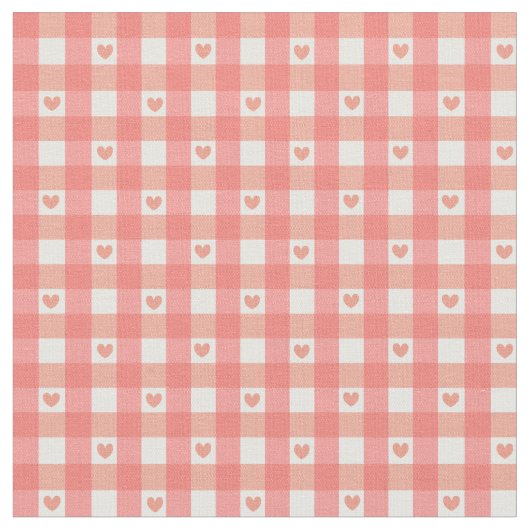 Roze Heart Gingham Stof (Close Up)