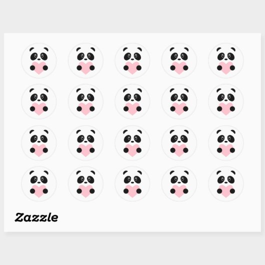 Roze Heart Panda Ronde Sticker (Vel)