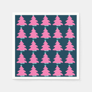 Roze Hedendaagse Kerstbomen op Navy Blue Servet
