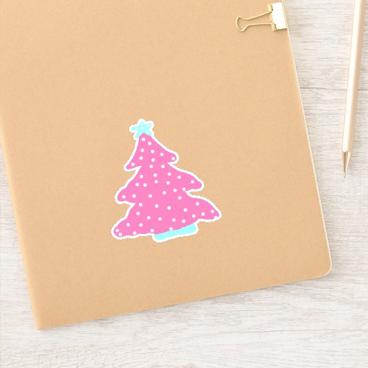 Roze Hedendaagse Kerstboom Sticker (Notitieboek)