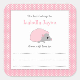 Roze Hedgehog meisje bookplate Vierkante Sticker
