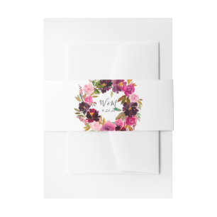 Roze - Heet & Blush & Paarse Bloemen 2 Uitnodigingen Wikkel