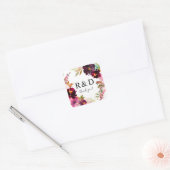 Roze- Heet & Blush & Paarse Bloemen Monogram Vierkante Sticker (Envelop)