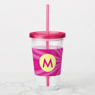Roze Heet Heldere Sunburst Monogram Gele Cirkel  Acryl Drinkbeker