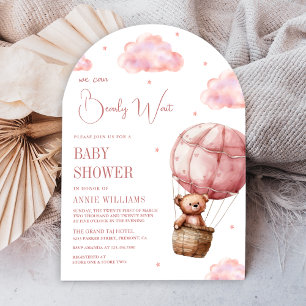 Roze Heet Luchtballon Teddybeer Boog Baby Shower Kaart