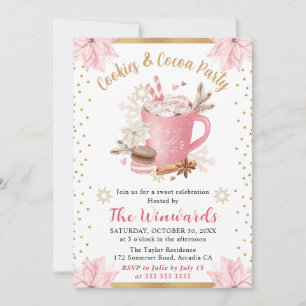 Roze Heete Chocolademelk en Koekjes Winterfeestje Kaart