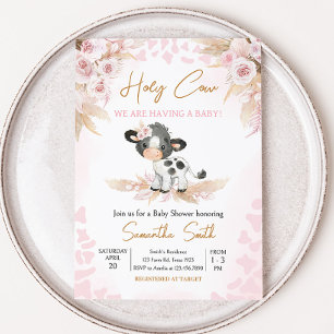 Roze Heilige Koe Baby shower Kaart