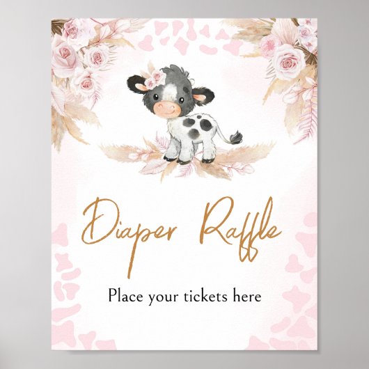 Roze Heilige Koe Baby shower Luier Raffle Poster (Voorkant)