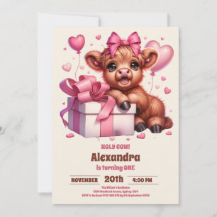 Roze Heilige Koe Hoogland 1e Verjaardag Kaart