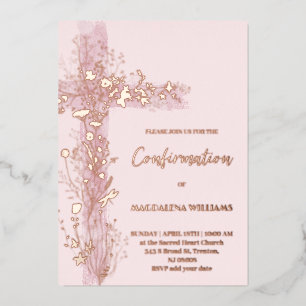 roze Heilige kruis Communie Folie Uitnodiging