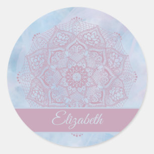 roze Heilige Lotus Flower Blossom Mandala Ronde Sticker