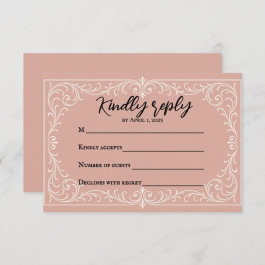 Roze Heirloom bruiloft RSVP Kaart (Voorkant / Achterkant)