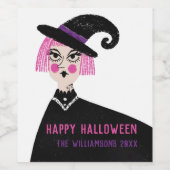 Roze Heks Aangepaste naam Halloween party Wijn Etiket (Enkel label)