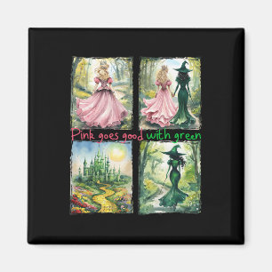 Roze heks gaat goed met groene Halloween heks Magneet