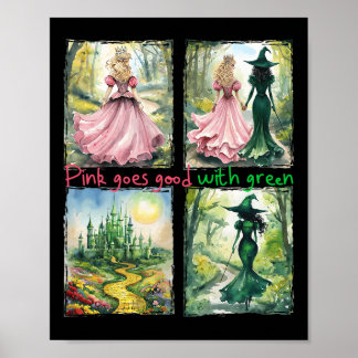 Roze heks gaat goed met groene Halloween heks Poster
