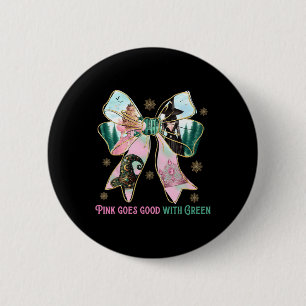 Roze heks gaat goed met groene Halloween heks Ronde Button 5,7 Cm
