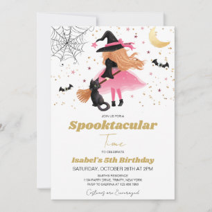 Roze heks Halloween verjaardag uitnodiging