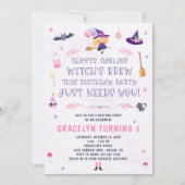 Roze heks verjaardagsfeestje uitnodiging (Voorkant)