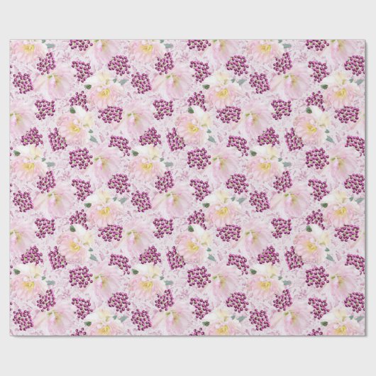 Roze hellebore Flowers Berries & Ribbons op Roze Cadeaupapier (Vlak)